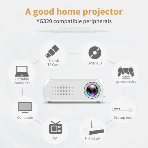 YG320 320 * 240 Mini Projecteur LED Home Cinéma, Support HDMI & AV & SD & USB (Blanc) SH873W1000-019