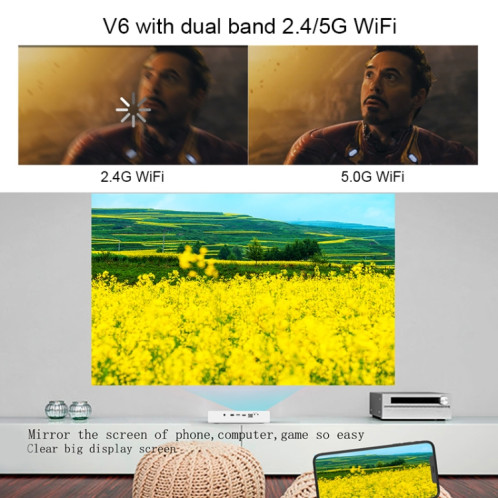 Projecteur DLP intelligent 3D TOUMEI V6 3800 Lumens Android 6.0, 2 Go + 32 Go, prise en charge WiFi double bande / Bluetooth / HDMI / TF / RJ45 ST0961800-015