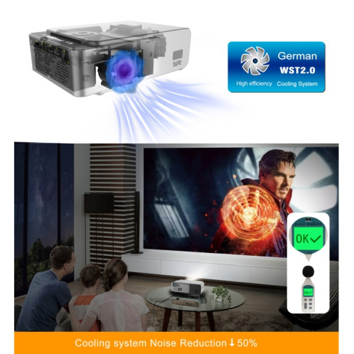T6 2000ansi Lumens Mini Theatre Projecteur, Android 7.1 RK3128 Quad Core, 1 Go + 8 Go, US Plug (Silver) SH056S1845-010