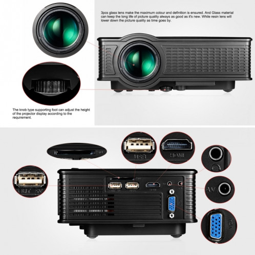 LY-40 1800 LUMENS 1280 X 800 Home Theatre LED Projecteur avec télécommande, Plug britannique (noir) SH919B1387-08