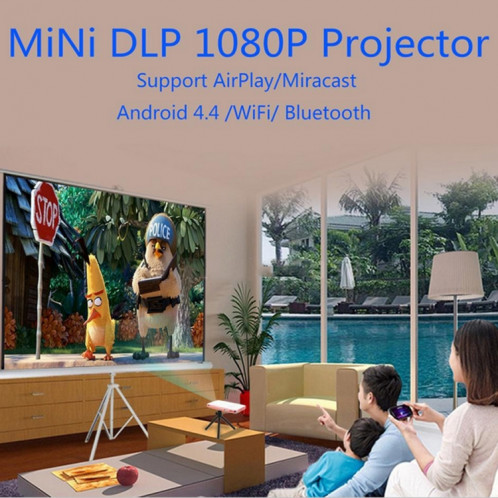 Mini projecteur intelligent Wejoy DL-S6 + 1000 lumens 854x480, processeur RK3128, 1 Go + 32 Go, Android 4.4, Bluetooth, WiFi, HDMI (or rose) SH34RG1246-017