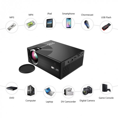 Cheerlux C7 1800 Lumens 800 x 480 720p 1080p HD WiFi Smart Projecteur, Support HDMI / USB / VGA / AV (Noir) SC602B1663-013