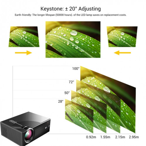 Cheerlux C7 1800 Lumens 800 x 480 720p 1080p HD WiFi Smart Projecteur, Support HDMI / USB / VGA / AV (Noir) SC602B1663-013