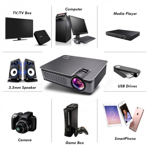 Wejoy L5 Home Cinéma Optique Keystone Réglable Full HD 1080P LED LCD Vidéo Projecteur avec Télécommande (Noir) SH606B1715-013