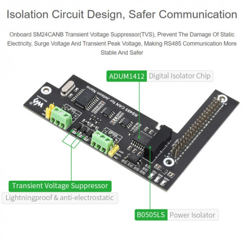 Carte d'extension Waveshare RS485 CAN pour Jetson Nano, isolation numérique, circuit de protection intégré SW498H141-06