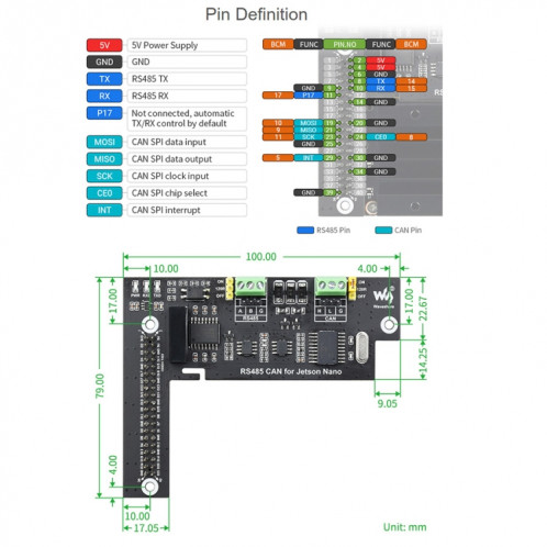 Carte d'extension Waveshare RS485 CAN pour Jetson Nano, isolation numérique, circuit de protection intégré SW498H141-06