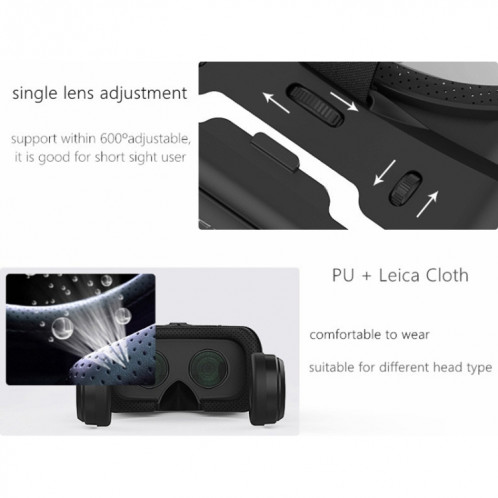 VR SHINECON G04E lunettes vidéo 3D de réalité virtuelle adaptées aux smartphones 3,5 pouces 6,0 pouces avec casque HiFi (noir) SH042B1054-015