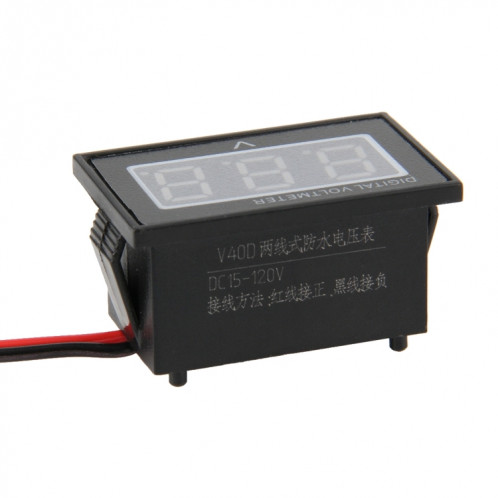 Tensiomètre numérique IPX4 imperméable à l'eau à affichage à lumière rouge V40D 2 fils, mesurez la tension: CC 15-120V SH001R1541-04