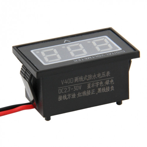 V40D Écran de lumière verte 2 fils mini-mètre de tension numérique étanche IPX4, tension de mesure: DC 2.5-30V SH002G713-04