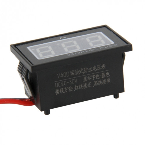 Tensiomètre numérique IPX4 imperméable à l'eau à lumière bleue de 2 fils V40D, mesurez la tension: DC 2.5-30V SH002L1033-04