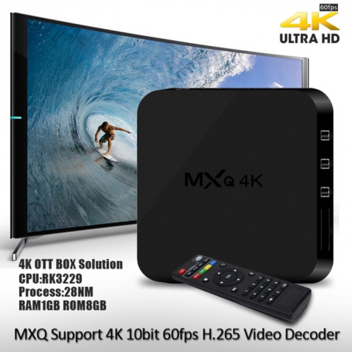 MXQ 4K Full HD Media Player RK3229 Quad Core KODI Android 9.0 TV Box avec télécommande, RAM: 1 Go, ROM: 8 Go, HDMI, WiFi, Miracast, DLNA (noir) SH005344-021