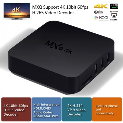 MXQ 4K Full HD Media Player RK3229 Quad Core KODI Android 9.0 TV Box avec télécommande, RAM: 1 Go, ROM: 8 Go, HDMI, WiFi, Miracast, DLNA (noir) SH005344-021