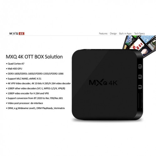 MXQ 4K Full HD Media Player RK3229 Quad Core KODI Android 9.0 TV Box avec télécommande, RAM: 1 Go, ROM: 8 Go, HDMI, WiFi, Miracast, DLNA (noir) SH005344-021