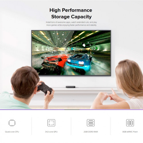  Xiaomi TV Box S 2nd Gen 4K HDR Google TV avec Google Assistant Remote Streaming Media Player, Cortex-A55 Quad-core 64bit, 2GB+8GB, Google TV, Version UE (Noir) SX096B408-015