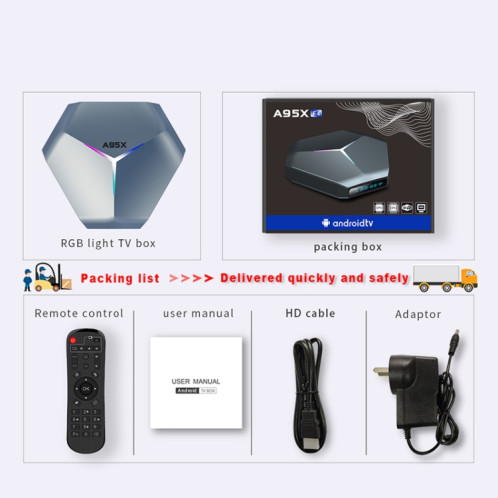 A95X F4 8K UHD Smart TV BOX Android 10.0 Lecteur multimédia avec télécommande, Amlogic S905X4 Quad Core Cortex-A55 jusqu'à 2,0 GHz, RAM : 2 Go, ROM : 16 Go, WiFi 2,4 GHz/5 GHz, Bluetooth, prise US (bleu métallique)) SH9LUS225-015