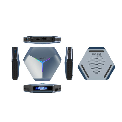 A95X F4 8K UHD Smart TV BOX Android 10.0 Lecteur multimédia avec télécommande, Amlogic S905X4 Quad Core Cortex-A55 jusqu'à 2,0 GHz, RAM : 2 Go, ROM : 16 Go, WiFi 2,4 GHz/5 GHz, Bluetooth, prise US (bleu métallique)) SH9LUS225-015