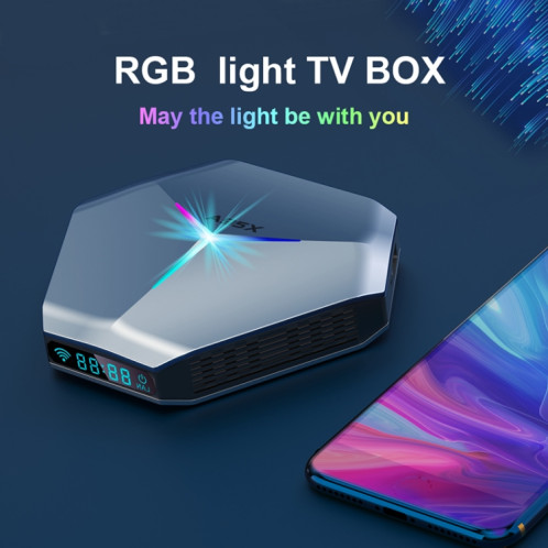 A95X F4 8K UHD Smart TV BOX Android 10.0 Lecteur multimédia avec télécommande, Amlogic S905X4 Quad Core Cortex-A55 jusqu'à 2,0 GHz, RAM : 2 Go, ROM : 16 Go, WiFi 2,4 GHz/5 GHz, Bluetooth, prise US (bleu métallique)) SH9LUS225-015