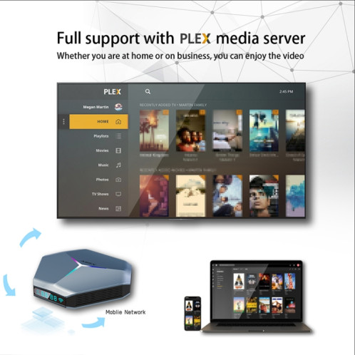 A95X F4 8K UHD Smart TV BOX Android 10.0 Lecteur multimédia avec télécommande, Amlogic S905X4 Quad Core Cortex-A55 jusqu'à 2,0 GHz, RAM : 2 Go, ROM : 16 Go, WiFi 2,4 GHz/5 GHz, Bluetooth, prise US (bleu métallique)) SH9LUS225-015