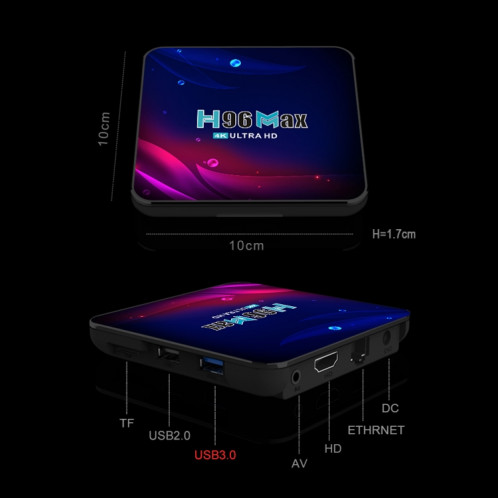 H96 Max V11 4K Smart TV BOX Android 11.0 Lecteur multimédia avec télécommande, RK3318 Quad-Core 64bit Cortex-A53, RAM : 4 Go, ROM : 32 Go, Prise en charge WiFi double bande, Bluetooth, Ethernet, SH54EU1366-014