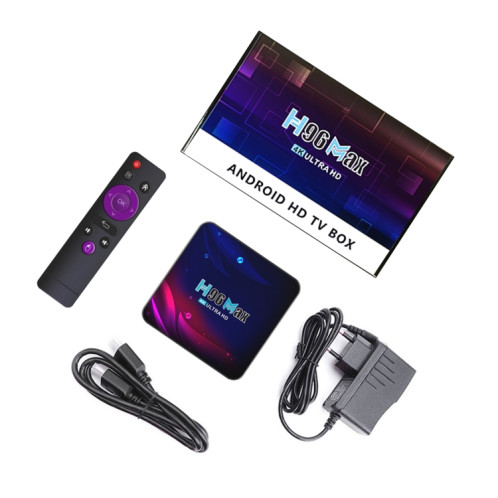 H96 Max V11 4K Smart TV BOX Android 11.0 Lecteur multimédia avec télécommande, RK3318 Quad-Core 64bit Cortex-A53, RAM : 4 Go, ROM : 32 Go, Prise en charge WiFi double bande, Bluetooth, Ethernet, prise britannique SH54UK1132-014