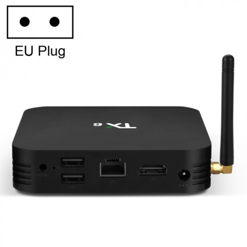 TX6 HD TV Boîte Media Player, Android 7.1 / 9.0 Système Allwinner H6, jusqu'à 1,5 GHz, ARM quad-core Cortex-A53, 2GB + 16 Go, Support Bluetooth, WiFi, RJ45, Fiche UE SH63EU236-07