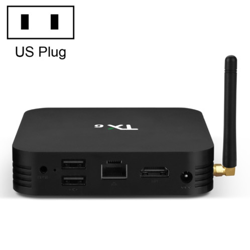 TX6 HD TV Box Media Player, Android 7.1 / 9.0 Système Allwinner H6, jusqu'à 1,5 GHz, ARM-CORE CORTEX-A53, 2GB + 16 Go, Support Bluetooth, WiFi, RJ45, Fiche américaine SH63US1432-07