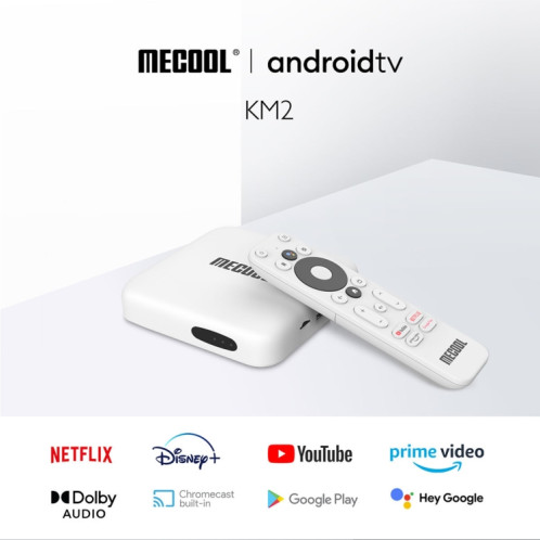MECOOL KM2 4K Smart TV BOX Android 10.0 Lecteur multimédia avec télécommande, Amlogic S905X2 Quad Core ARM Cortex A55, RAM : 2 Go, ROM : 8 Go, prise en charge Bluetooth, HDMI, carte TF, prise britannique SM66UK1141-011