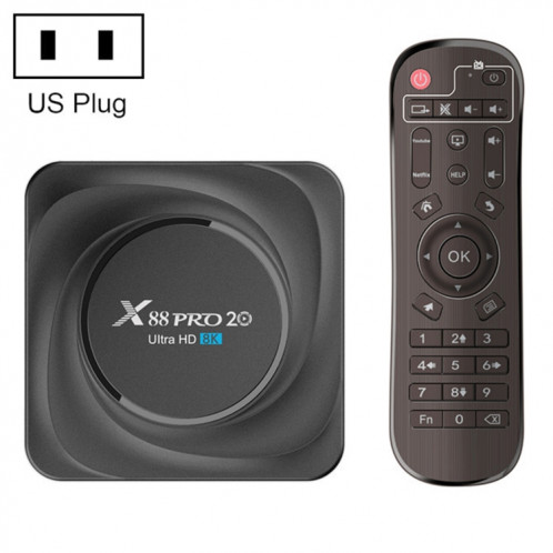 X88 PRO 20 4K Smart TV Box Android 11.0 Lecteur multimédia avec télécommande infrarouge, RK3566 Quad Core 64 bits Cortex-A55 jusqu'à 1,8 GHz, RAM: 4 Go, Rom: 32 Go, Bluetooth, Bluetooth, Ethernet SH71US1310-012