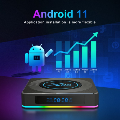 X96 X4 8K Smart TV Box Android 11,0 Media Player avec télécommande, AMLogic S905x4 ARM CORE CORTEX A55, RAM: 4GB, ROM: 32 Go, Bluetooth, Bluetooth, Fiche UE SH74EU154-010