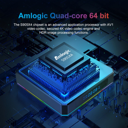 X96 X4 8K Smart TV Box Android 11,0 Media Player avec télécommande, AMLogic S905x4 ARM CORE CORTEX A55, RAM: 4GB, ROM: 32 Go, Bluetooth, Bluetooth, Fiche UE SH74EU154-010