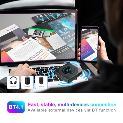 X96 X4 8K Boîte de télévision Smart TV Android 11.0 Media Player avec télécommande, AMLogic S905x4 quad core ARM Cortex A55, RAM: 4 Go, Rom: 32 Go, Soutenir 100m, double bande WIFI, Bluetooth, Fiche UK SH74UK1975-010