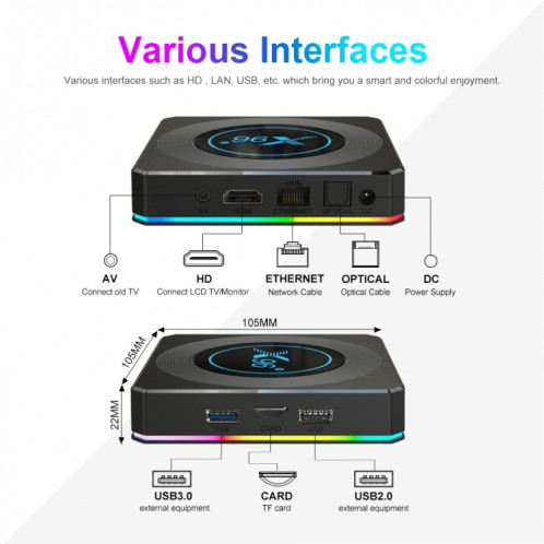 X96 X4 8K Smart TV Box Android 11,0 Media Player avec télécommande, AMLogic S905x4 ARM CORE CORTEX A55, RAM: 4GB, ROM: 32 Go, Bluetooth, Bluetooth, Fiche UE SH74EU154-010