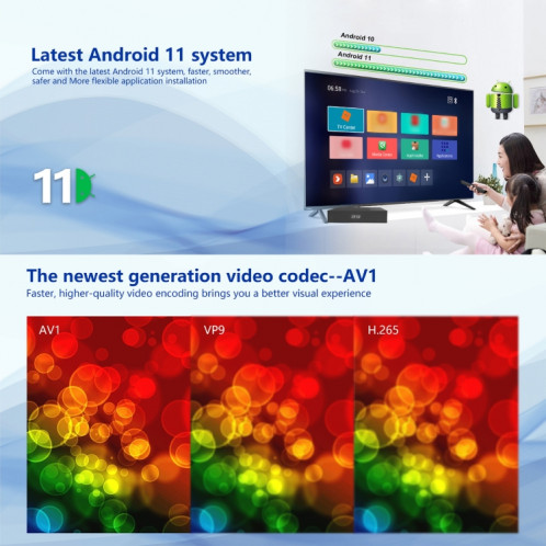 Tanix X4 Android 11 Smart TV Box, Amlogic S905X4 Quad Core, 4 Go + 64 Go, double Wifi, BT () SH85EU413-08