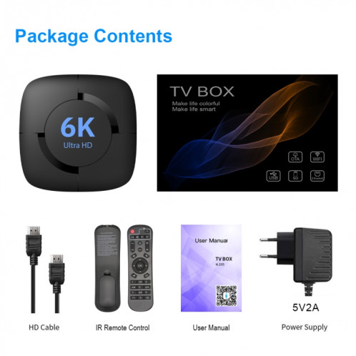 Boîtier TV intelligent 6K UHD, Android 10.0, Allwinner H616 Quad Core, 2 Go + 8 Go, prise UE SH87EU932-08