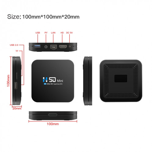 Boîtier TV réseau intelligent H50 Mini 4K, Android 10.0, RK3318 Quad Core, 2 Go + 8 Go, prise UE SH91EU867-08