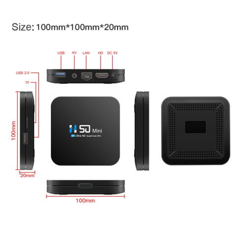 Boîtier TV réseau intelligent H50 Mini 4K, Android 10.0, RK3318 Quad Core, 2 Go + 8 Go, prise britannique SH91UK683-08