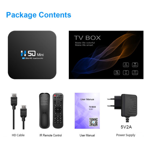 Boîtier TV réseau intelligent H50 Mini 4K, Android 10.0, RK3318 Quad Core, 2 Go + 8 Go, prise britannique SH91UK683-08