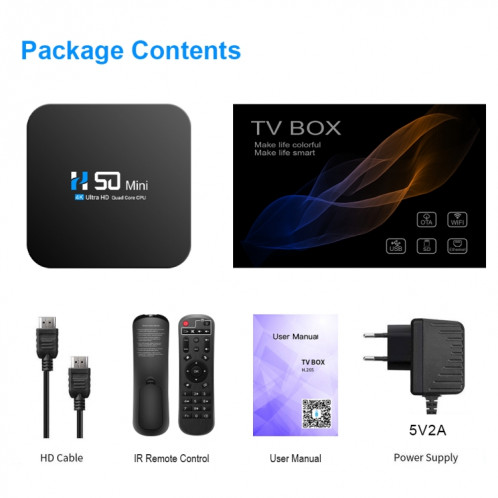 Boîtier TV réseau intelligent H50 Mini 4K, Android 10.0, RK3318 Quad Core, 2 Go + 16 Go, prise UE SH92EU844-08