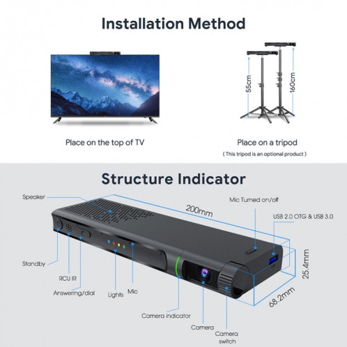 MECOOL KA2 Appel vidéo sur TV Android 10.0 Smart TV Box avec télécommande, Amlogic S905X4 Quad Core Cortex A35, 2 Go + 16 Go, double bande / Ethernet / caméra () SM97EU1557-016