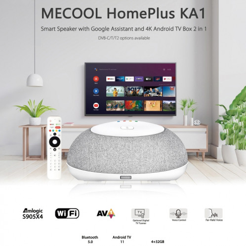 MECOOL KA1 Haut-parleur TV intelligent Android 11 TV Box avec télécommande, Amlogic S905X4 Quad Core Cortex-A55, 4 Go + 32 Go, double bande / Bluetooth / Ethernet / DVB-T/T2 / DVB-C () SM01EU788-010