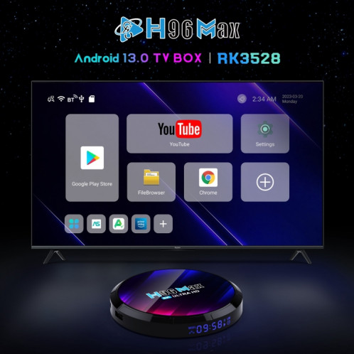 H96 Max 8K Ultra HD Smart TV Box Android 13.0 Lecteur multimédia avec télécommande, RK3528 Quad-Core, 2 Go + 16 Go () SH03EU464-014