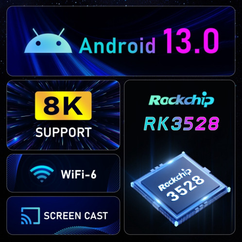 H96 Max 8K Ultra HD Smart TV Box Android 13.0 Lecteur multimédia avec télécommande, RK3528 Quad-Core, 4 Go + 64 Go () SH05EU1311-014