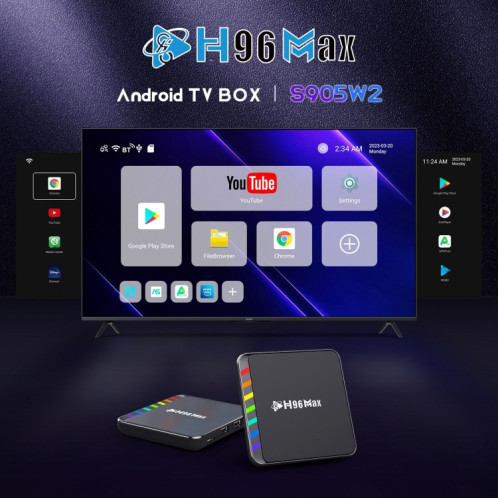 H96 Max W2 4K Ultra HD Android 11.0 Smart TV Box avec télécommande, Amlogic S905W2 Quad-Core, 2 Go + 16 Go () SH06EU104-015