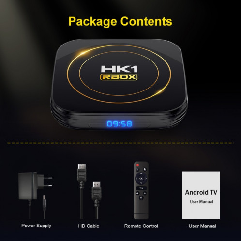 HK1 RBOX-H8S 4K Ultra HD Android 12.0 Smart TV Box avec télécommande, Allwinner H618 Quad-Core, 2 Go + 16 Go () SH09EU135-011