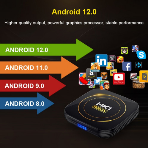 HK1 RBOX-H8S 4K Ultra HD Android 12.0 Smart TV Box avec télécommande, Allwinner H618 Quad-Core, 2 Go + 16 Go (prise UE) SH09EU135-011