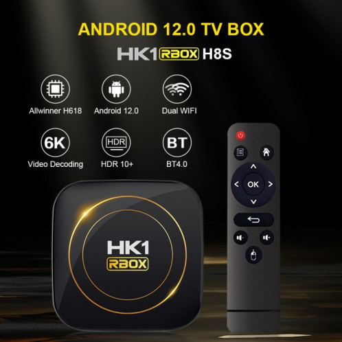 HK1 RBOX-H8S 4K Ultra HD Android 12.0 Smart TV Box avec télécommande, Allwinner H618 Quad-Core, 4 Go + 64 Go () SH11EU1393-011