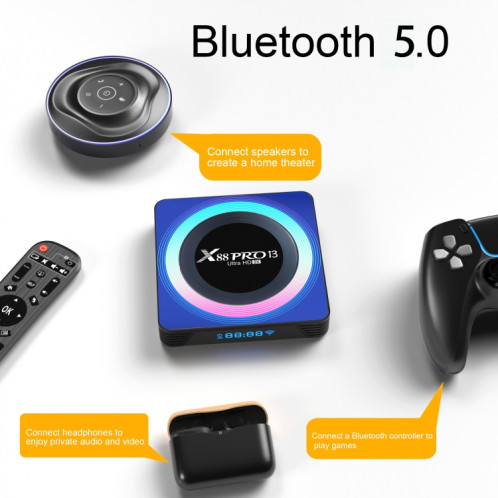 Acrylique X88 Pro 13 8K Ultra HD Android 13.0 Smart TV Box avec télécommande, RK3528 Quad-Core, 4G + 64 Go () SH24EU1259-09