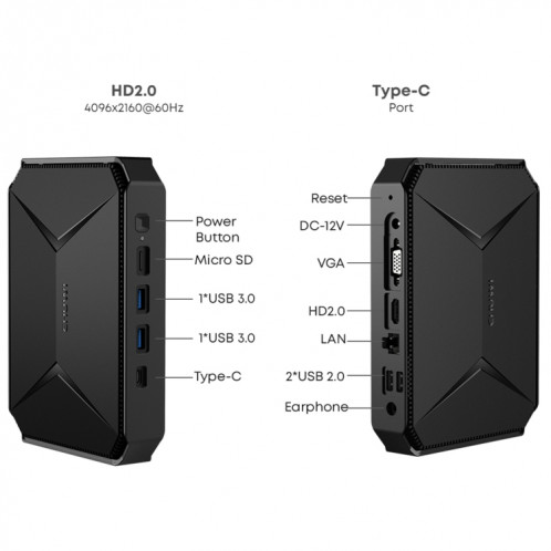 Mini PC CHUWI HeroBox, Windows 11, Intel Celeron N5100 Quad Core jusqu'à 2,8 GHz, 8 Go + 256 Go, prise en charge VGA, HDMI SC545B1311-013