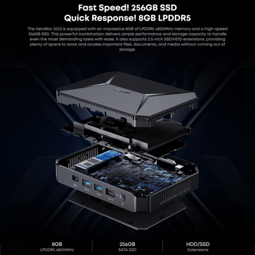 Mini PC CHUWI HeroBox, Windows 11, Intel Celeron N5100 Quad Core jusqu'à 2,8 GHz, 8 Go + 256 Go, prise en charge VGA, HDMI SC545B1311-013