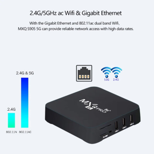 MXQ PRO 5G 4K TV Boîte TV Rockchip RK3228A Quad Core CPU, 1 Go + 8 Go WTIH Télécommande, Fiche UK SH32UK858-07